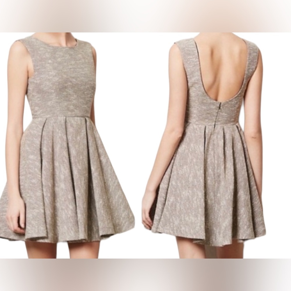 Anthropologie Paper Crown "Parkside" Sparkle Tweed Pleated Fit & Flare Dress